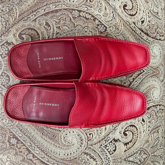 Burberry Hand Made Red Leather Slip On Squared Toe Mules Flats Shoes Size 7 - Picture 3 of 13